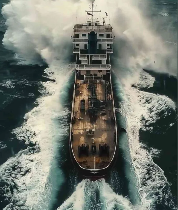 Vessel under way seen from above the bow